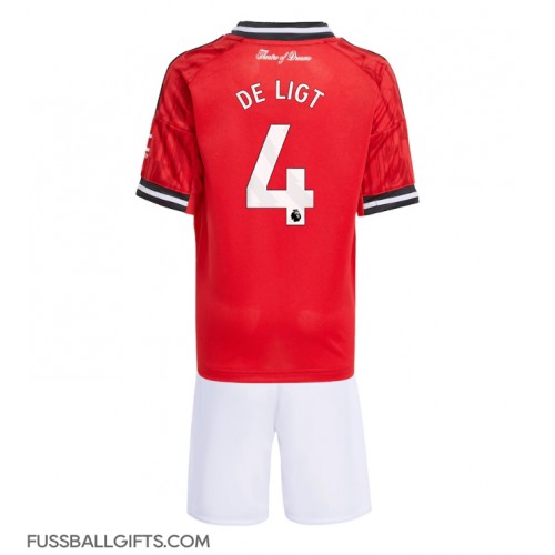 Manchester United Matthijs de Ligt #4 Fußballbekleidung Heimtrikot Kinder 2025-26 Kurzarm (+ kurze hosen)